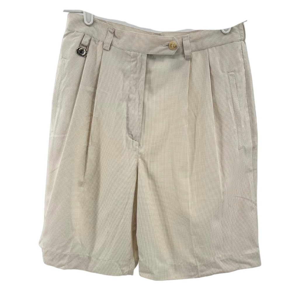 Liz Golf neutral plaid gingham rayon pleated shorts 10 activewear outdoor sport
